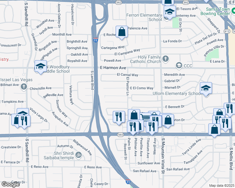 map of restaurants, bars, coffee shops, grocery stores, and more near 4340 East El Antonio Place in Las Vegas