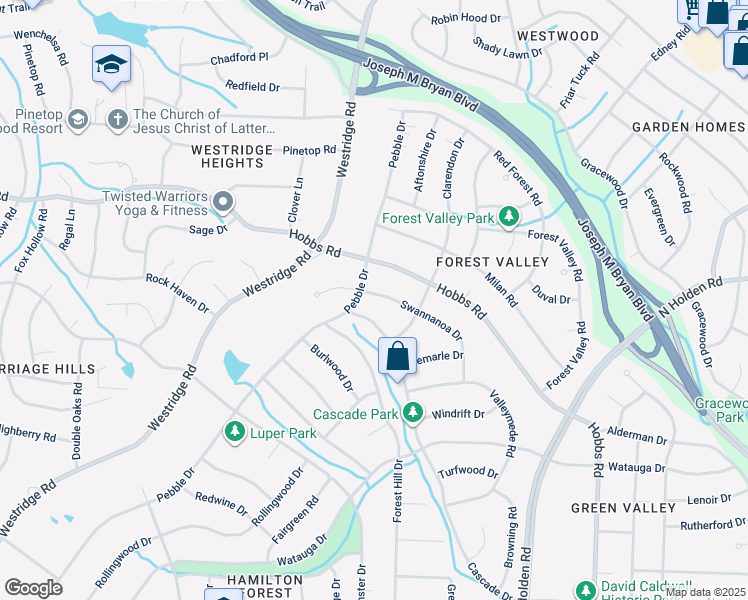 map of restaurants, bars, coffee shops, grocery stores, and more near 1811 Swannanoa Drive in Greensboro
