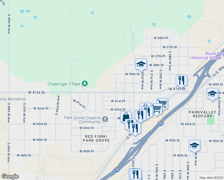 map of restaurants, bars, coffee shops, grocery stores, and more near 3511 West 41st Street in Tulsa