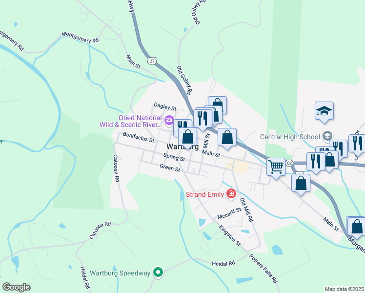 map of restaurants, bars, coffee shops, grocery stores, and more near in Wartburg
