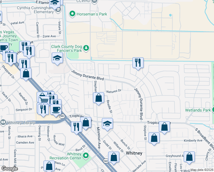 map of restaurants, bars, coffee shops, grocery stores, and more near 4633 4 Leaf Clover Drive in Las Vegas
