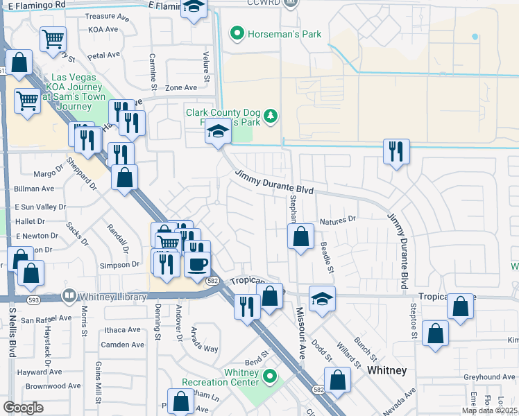 map of restaurants, bars, coffee shops, grocery stores, and more near 5710 Tropicana Avenue in Las Vegas