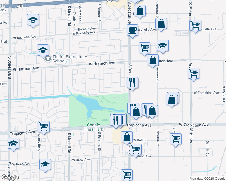 map of restaurants, bars, coffee shops, grocery stores, and more near 5079 Royal Drive in Las Vegas