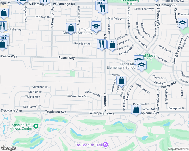 map of restaurants, bars, coffee shops, grocery stores, and more near 4615 Buffalo Ranch Avenue in Las Vegas