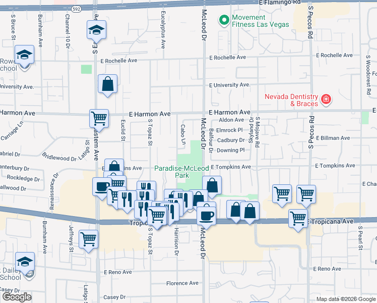 map of restaurants, bars, coffee shops, grocery stores, and more near 4598 Cabo Lane in Las Vegas