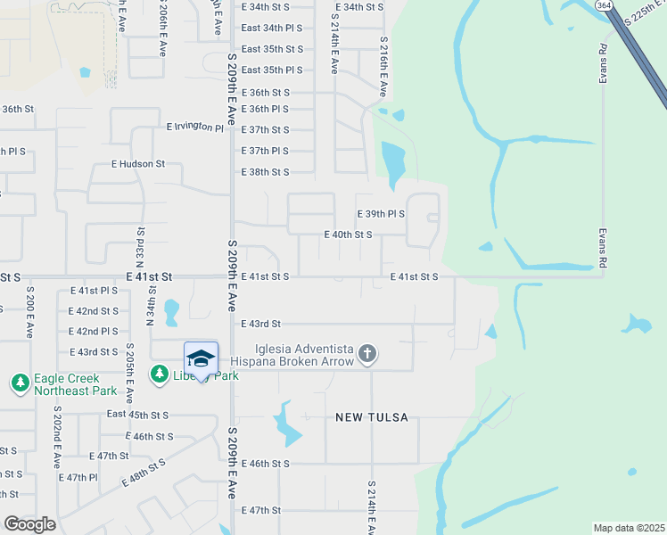 map of restaurants, bars, coffee shops, grocery stores, and more near 4078 South 213th East Avenue in Broken Arrow