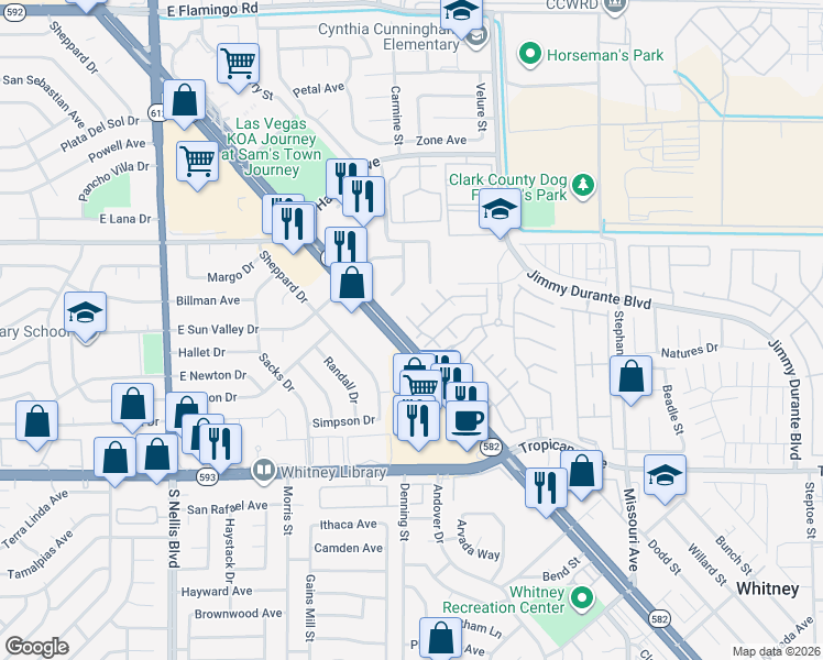 map of restaurants, bars, coffee shops, grocery stores, and more near 4637 Dealers Choice Way in Las Vegas