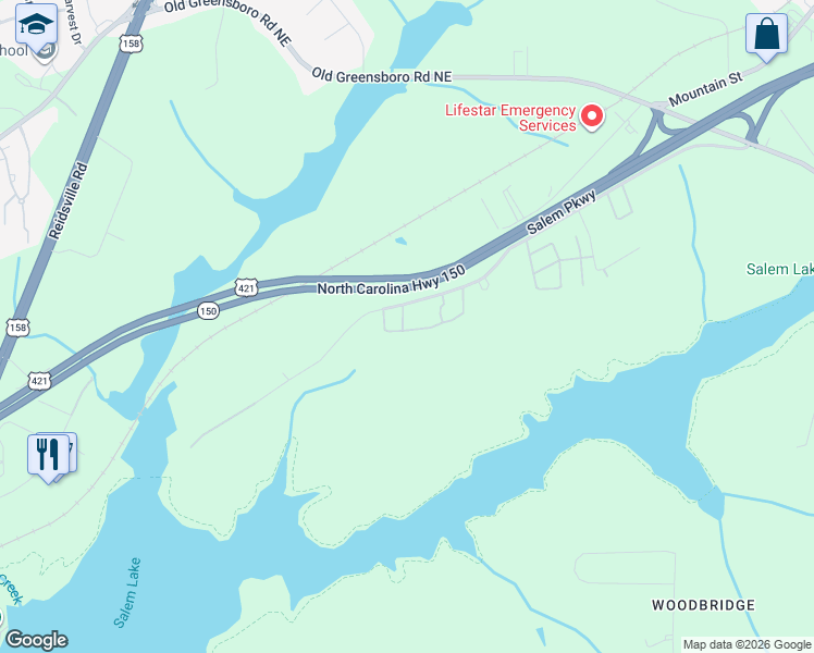 map of restaurants, bars, coffee shops, grocery stores, and more near 3300 New Greensboro Road Southeast in Winston-Salem