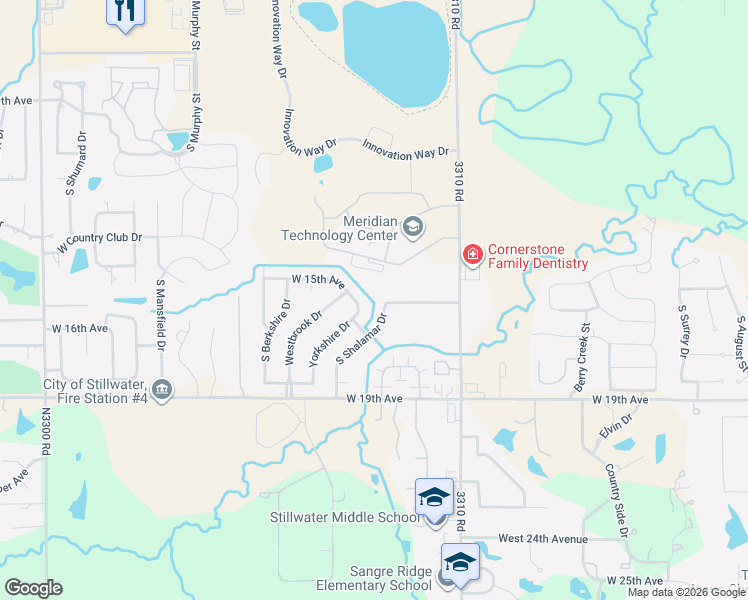 map of restaurants, bars, coffee shops, grocery stores, and more near 1502 South Shalamar Drive in Stillwater