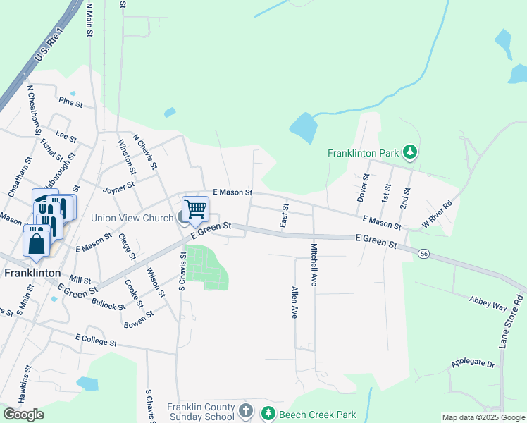 map of restaurants, bars, coffee shops, grocery stores, and more near 102 Layton Street in Franklinton