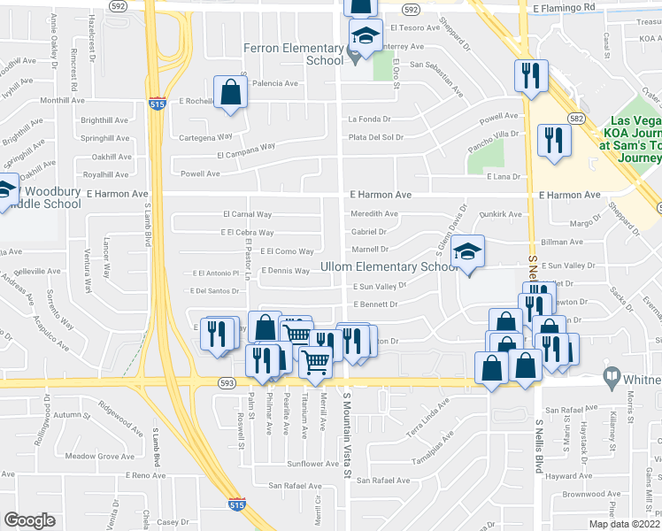 map of restaurants, bars, coffee shops, grocery stores, and more near 4574 Dennis Way in Las Vegas