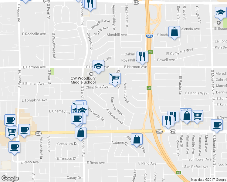 map of restaurants, bars, coffee shops, grocery stores, and more near 3986 Belleville Avenue in Las Vegas