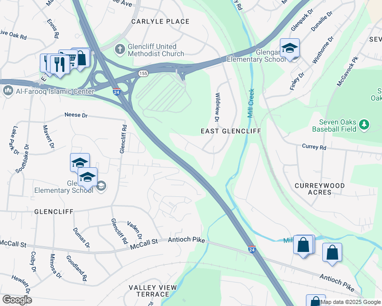 map of restaurants, bars, coffee shops, grocery stores, and more near 1028 Drummond Drive in Nashville
