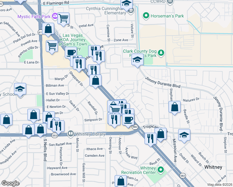 map of restaurants, bars, coffee shops, grocery stores, and more near 4628 Dealers Choice Way in Las Vegas