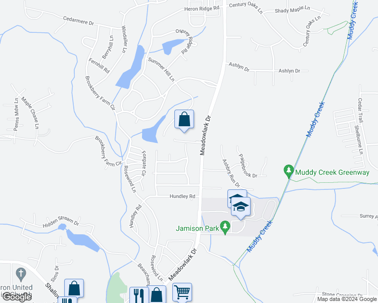 map of restaurants, bars, coffee shops, grocery stores, and more near 715 Wallridge Drive in Winston-Salem