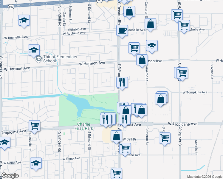 map of restaurants, bars, coffee shops, grocery stores, and more near 4968 Ridge Drive in Las Vegas