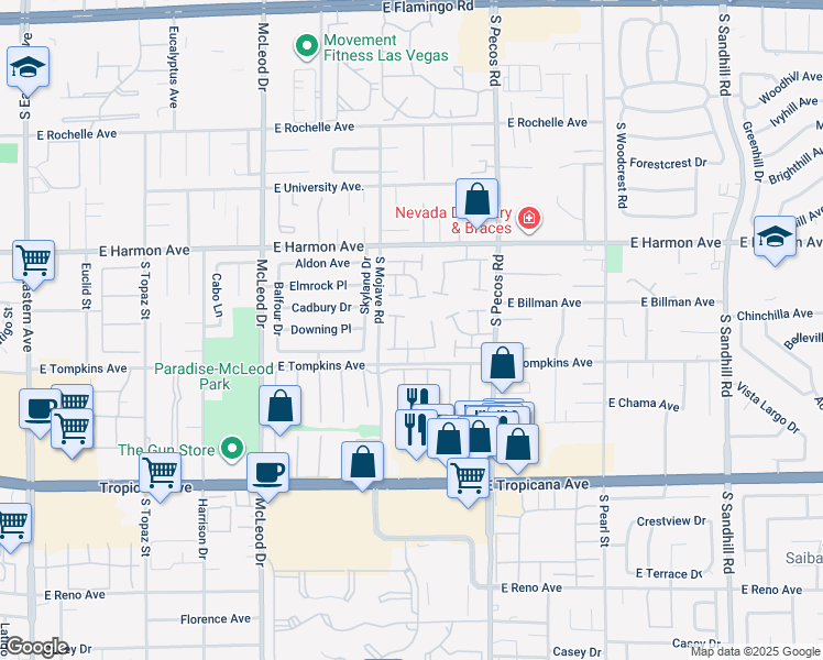 map of restaurants, bars, coffee shops, grocery stores, and more near 3264 Liahona Way in Las Vegas