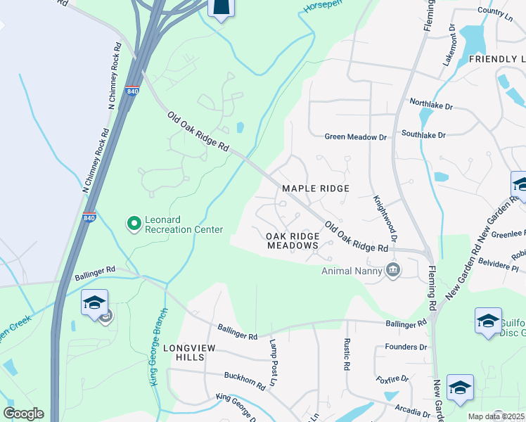 map of restaurants, bars, coffee shops, grocery stores, and more near 5413 Winters Way in Greensboro