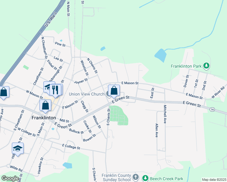 map of restaurants, bars, coffee shops, grocery stores, and more near in Franklinton