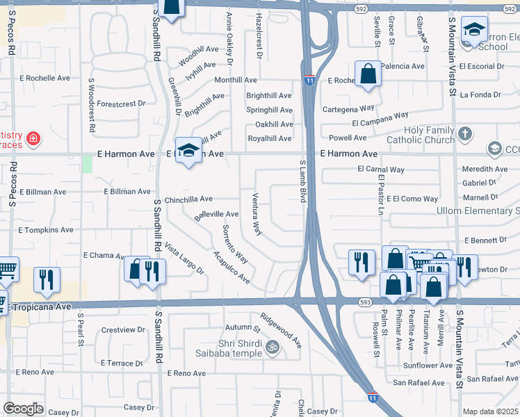 map of restaurants, bars, coffee shops, grocery stores, and more near 3899 Ventura Way in Las Vegas