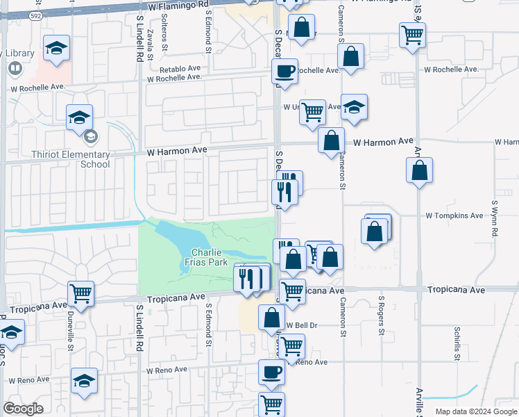 map of restaurants, bars, coffee shops, grocery stores, and more near 4968 Ridge Drive in Las Vegas