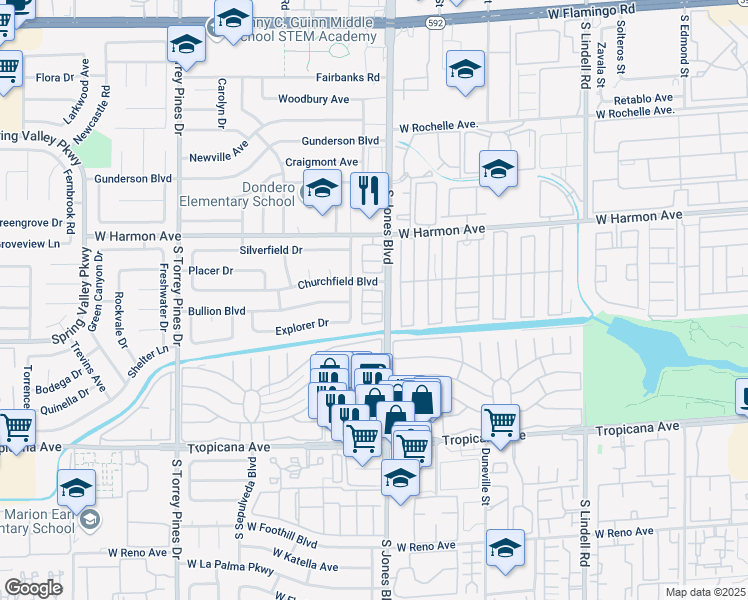 map of restaurants, bars, coffee shops, grocery stores, and more near 4730 Nevada 596 in Las Vegas