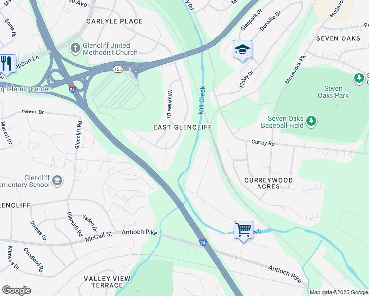 map of restaurants, bars, coffee shops, grocery stores, and more near 1008 Drummond Drive in Nashville