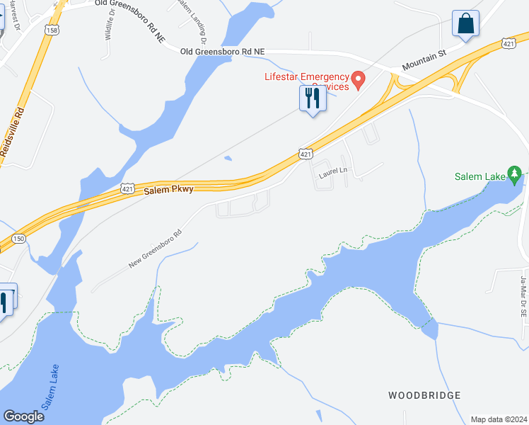 map of restaurants, bars, coffee shops, grocery stores, and more near 706 Timberline Drive Southeast in Winston-Salem