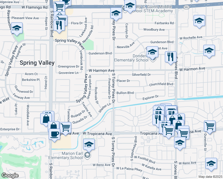 map of restaurants, bars, coffee shops, grocery stores, and more near 4620 Freshwater Drive in Las Vegas