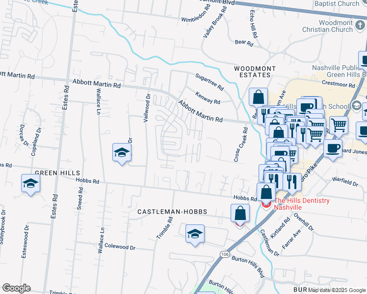 map of restaurants, bars, coffee shops, grocery stores, and more near 712 Overton Park in Nashville