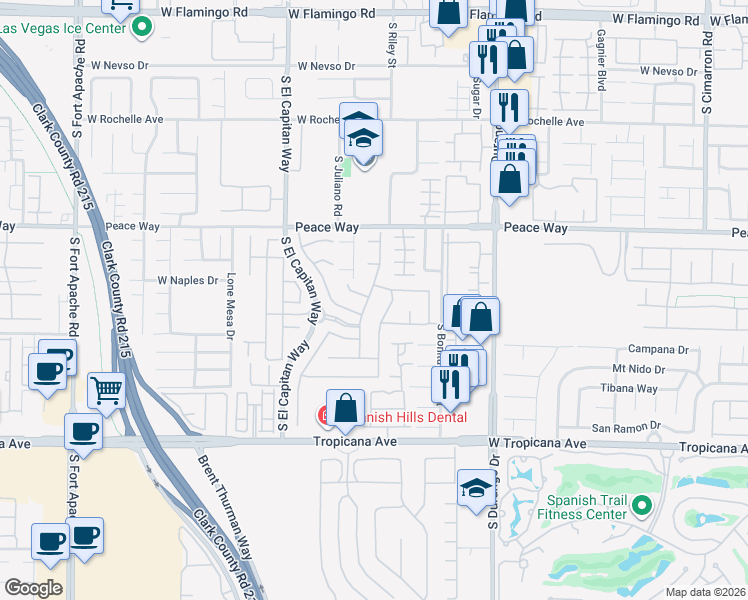 map of restaurants, bars, coffee shops, grocery stores, and more near 4619 Lomas Santa Fe Street in Las Vegas