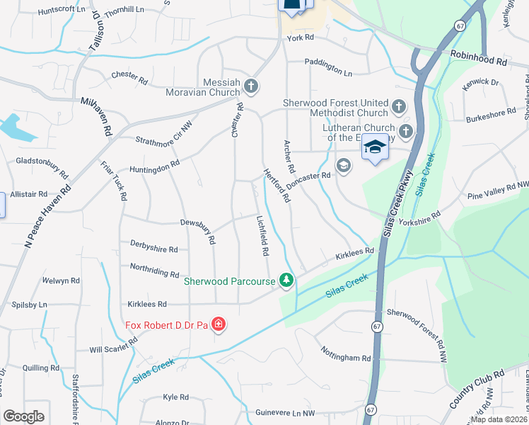 map of restaurants, bars, coffee shops, grocery stores, and more near 695 Lichfield Road in Winston-Salem