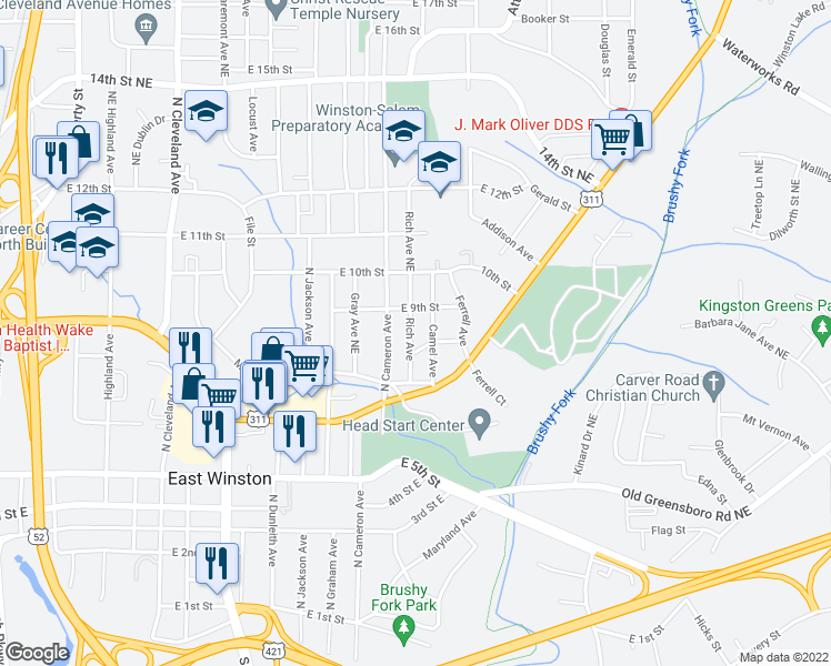 map of restaurants, bars, coffee shops, grocery stores, and more near 841 Rich Avenue in Winston-Salem