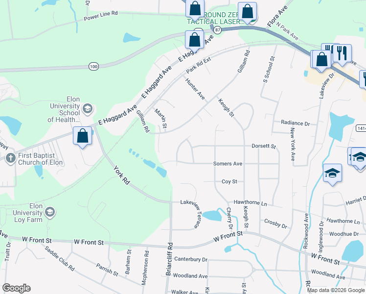 map of restaurants, bars, coffee shops, grocery stores, and more near 1621 Regency Drive in Burlington