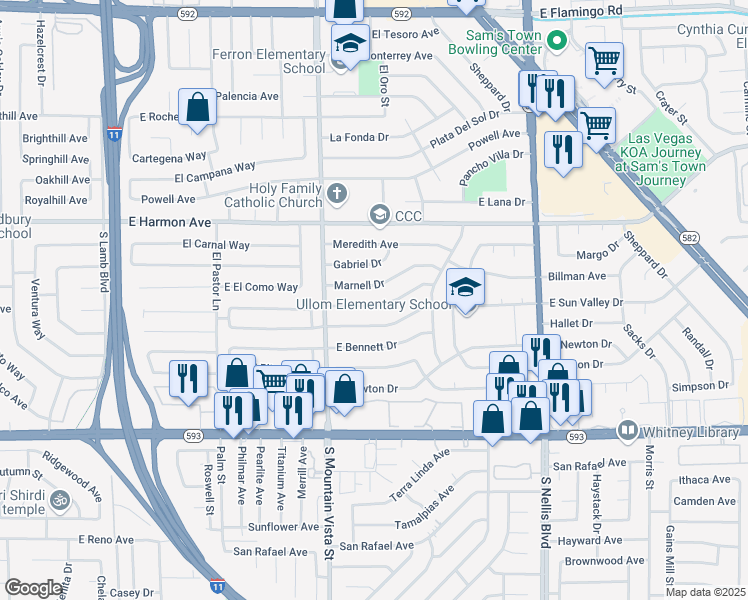 map of restaurants, bars, coffee shops, grocery stores, and more near 4694 Dennis Way in Las Vegas