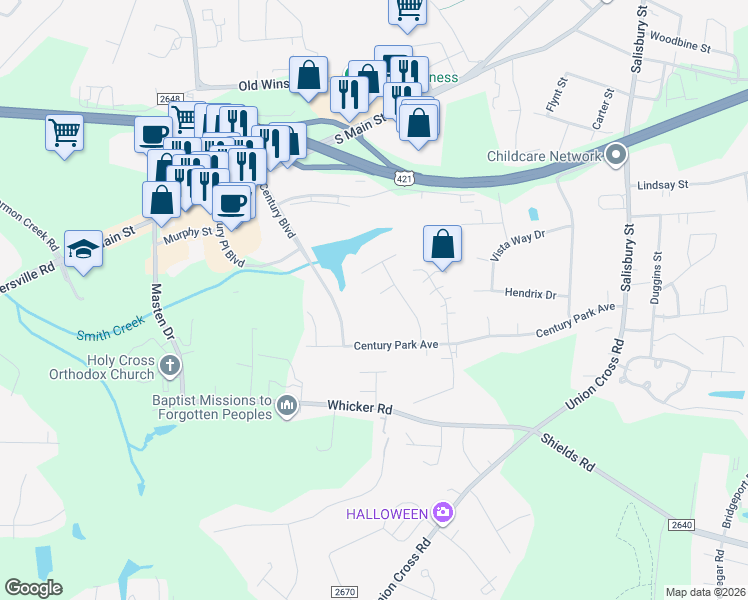 map of restaurants, bars, coffee shops, grocery stores, and more near 312 Lakeside Court in Kernersville