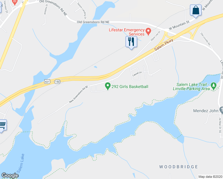 map of restaurants, bars, coffee shops, grocery stores, and more near 704 Timberline Drive Southeast in Winston-Salem