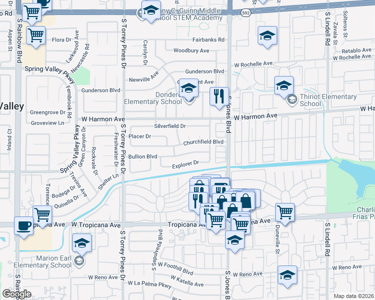 map of restaurants, bars, coffee shops, grocery stores, and more near 6254 Bullion Boulevard in Las Vegas