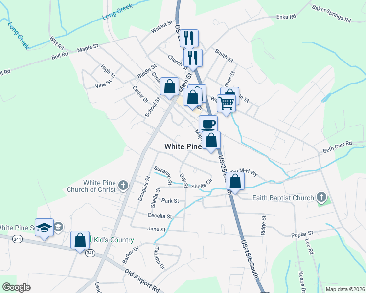 map of restaurants, bars, coffee shops, grocery stores, and more near in White Pine