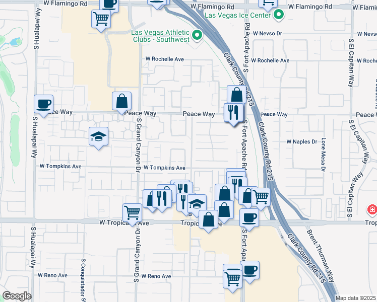 map of restaurants, bars, coffee shops, grocery stores, and more near 4624 Swaying Palms Drive in Las Vegas