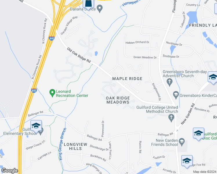 map of restaurants, bars, coffee shops, grocery stores, and more near 5403 Winters Way in Greensboro