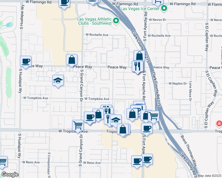 map of restaurants, bars, coffee shops, grocery stores, and more near 4624 Swaying Palms Drive in Las Vegas