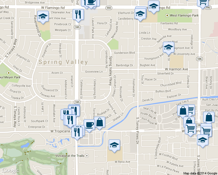 map of restaurants, bars, coffee shops, grocery stores, and more near 6706 Paljay Court in Las Vegas