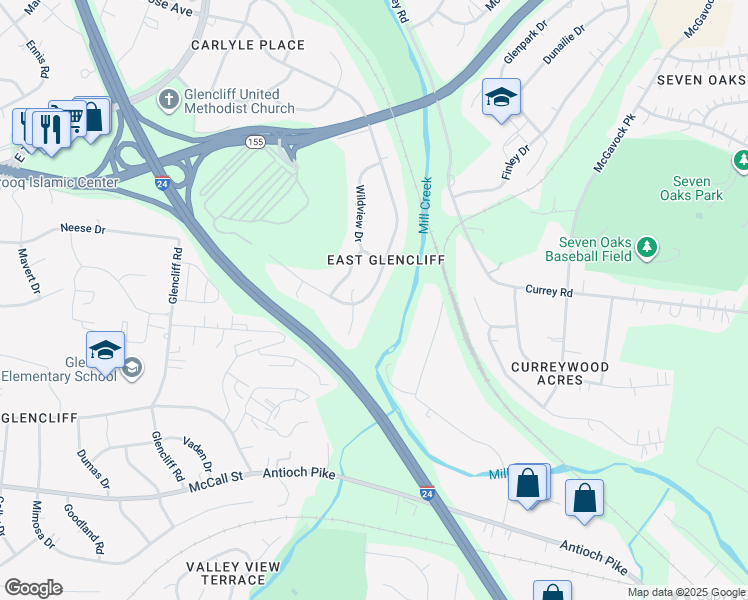 map of restaurants, bars, coffee shops, grocery stores, and more near 1008 Drummond Drive in Nashville