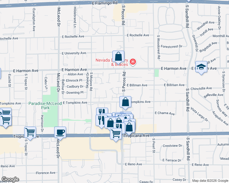map of restaurants, bars, coffee shops, grocery stores, and more near in Paradise