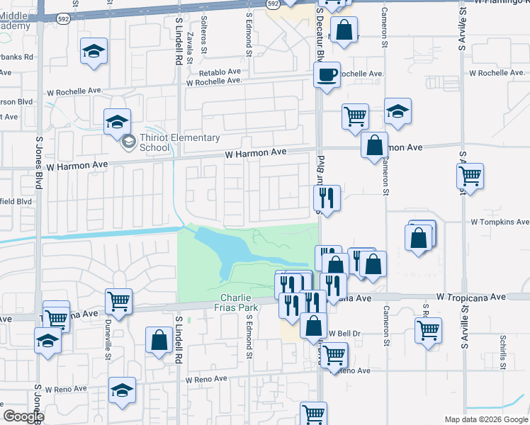 map of restaurants, bars, coffee shops, grocery stores, and more near 4658 Royal Ridge Avenue in Las Vegas
