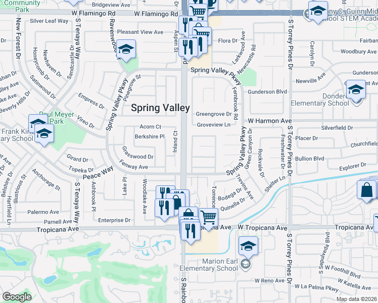 map of restaurants, bars, coffee shops, grocery stores, and more near 4616 Calderwood Street in Las Vegas