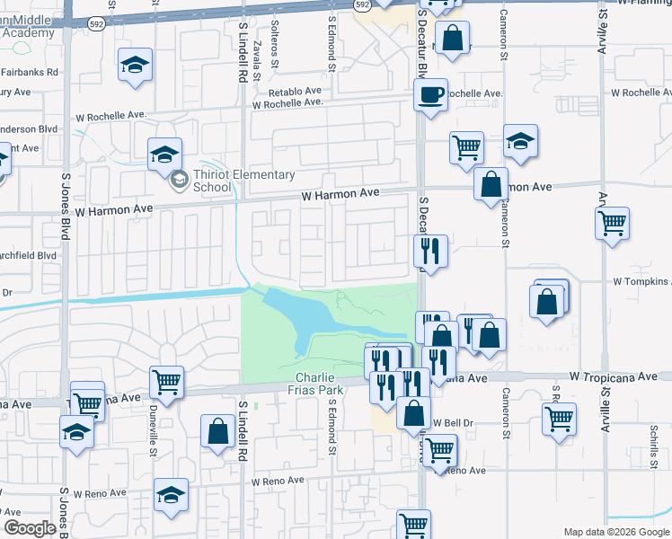 map of restaurants, bars, coffee shops, grocery stores, and more near 4658 Royal Ridge Avenue in Las Vegas