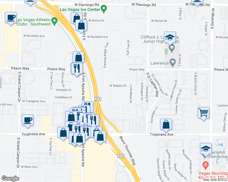 map of restaurants, bars, coffee shops, grocery stores, and more near 4632 Camden Bridge Street in Las Vegas