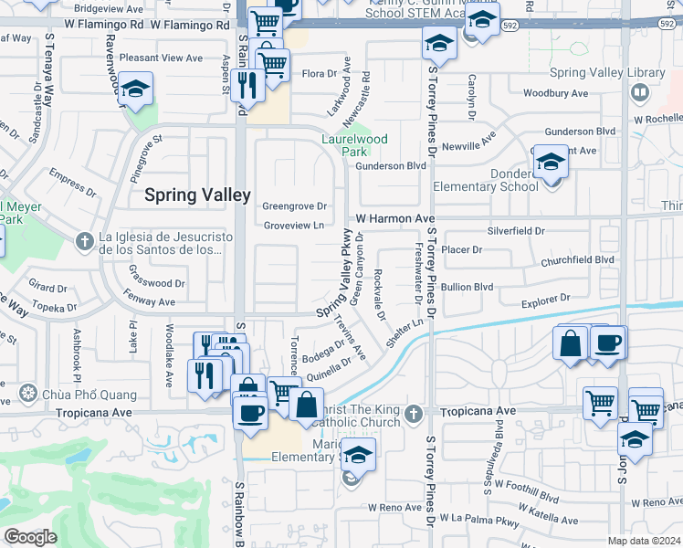 map of restaurants, bars, coffee shops, grocery stores, and more near 6706 Paljay Court in Las Vegas